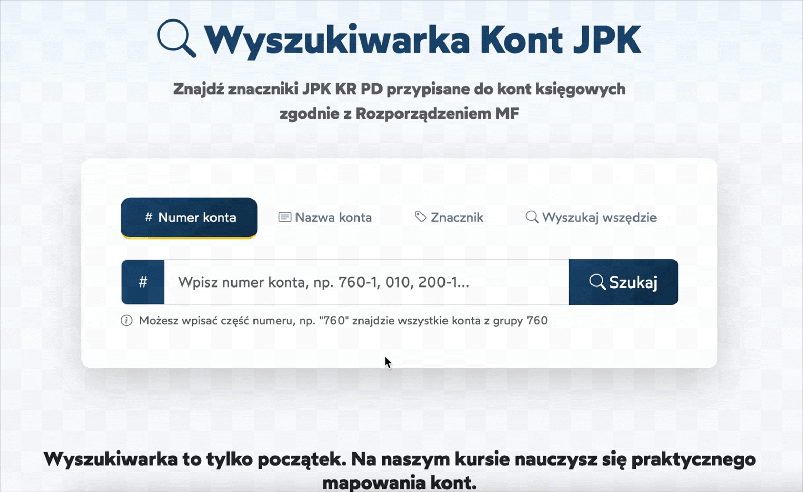 Prezentacja wyszukiwarki kont JPK
