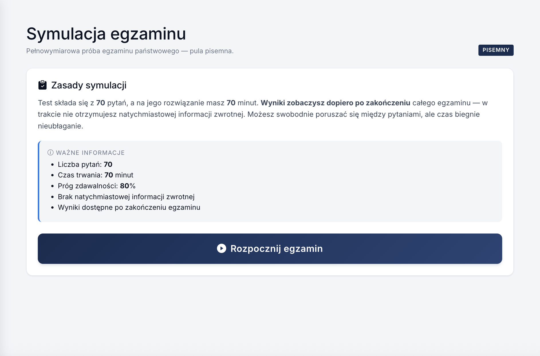 Screen: Tryb egzaminacyjny