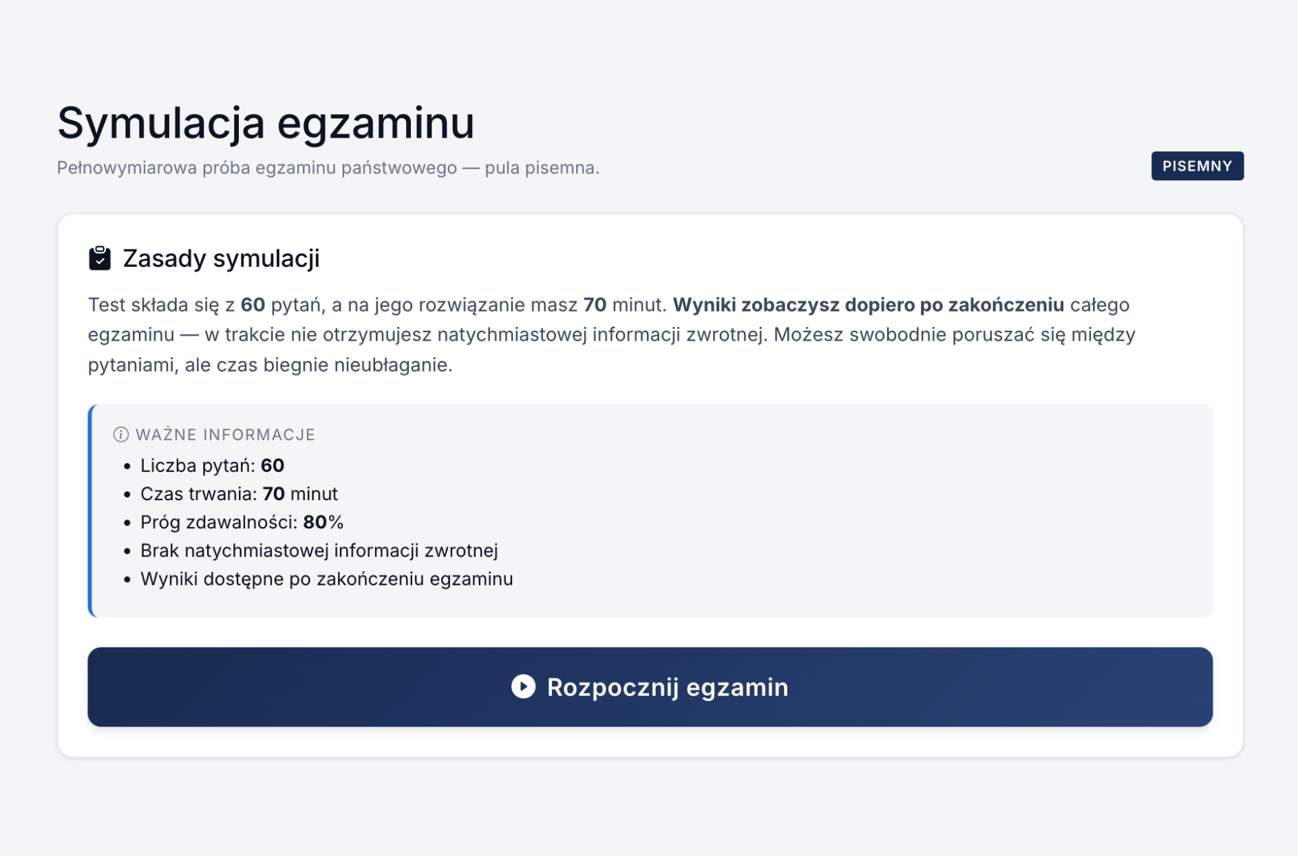 Screen: Tryb egzaminacyjny